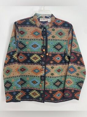 Vintage Flashback Navajo Aztec Tribal Button-Up Jacket Southwest Size Medium